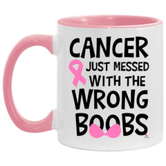 Breast Cancer Survivor Awareness Mug Cancer Just Messed With The Wrong Boobs Coffee Two Tone Pink 11oz AM11OZ