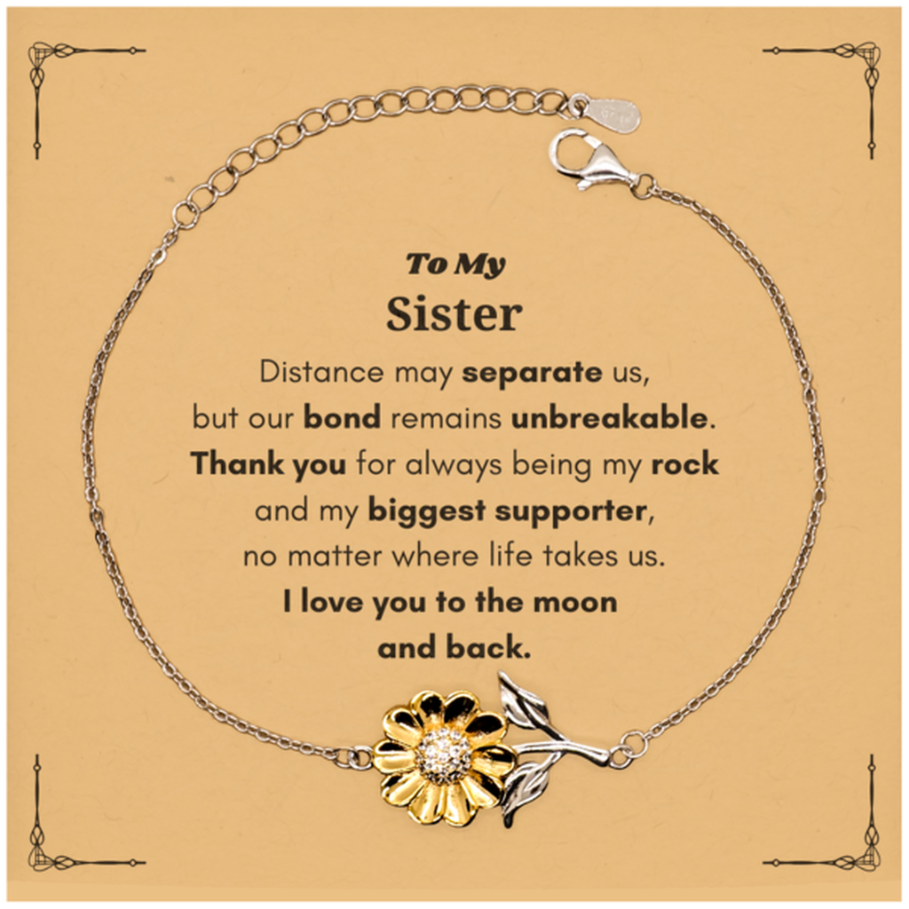To My Sister Long Distance Relationship Gifts, Distance may separate us, Appreciation Thank You Sunflower Bracelet for Sister