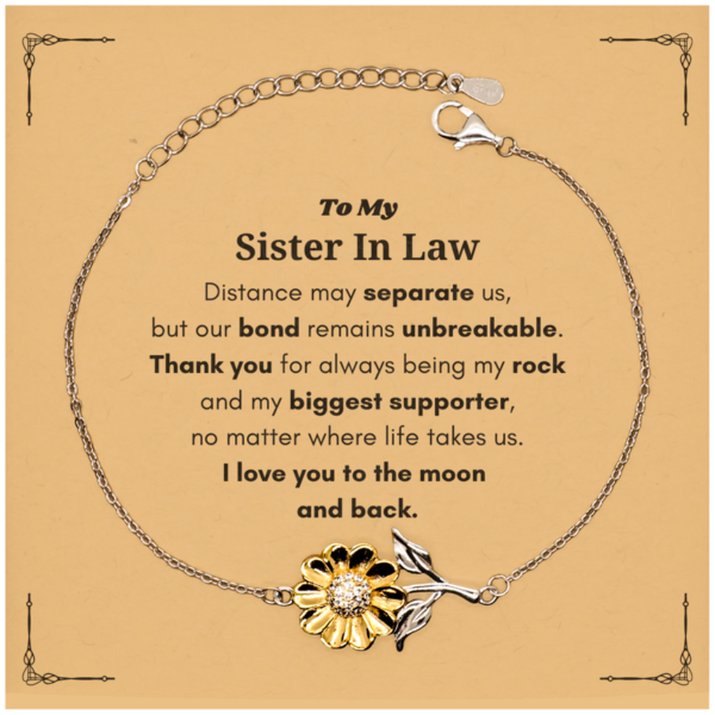 To My Sister In Law Long Distance Relationship Gifts, Distance may separate us, Appreciation Thank You Sunflower Bracelet for Sister In Law
