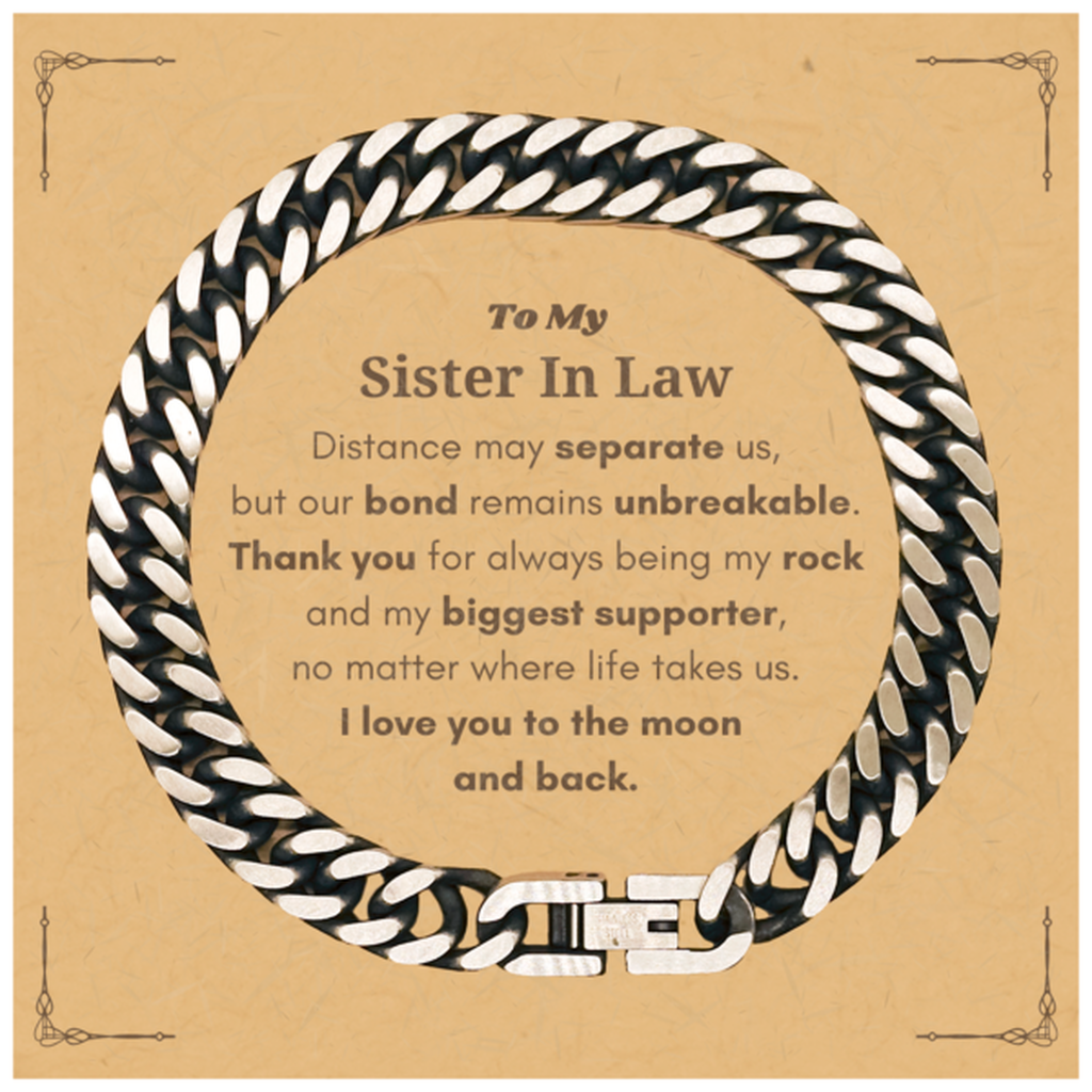To My Sister In Law Long Distance Relationship Gifts, Distance may separate us, Appreciation Thank You Cuban Link Chain Bracelet for Sister In Law