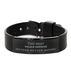 Best Police Officer Mom Gifts, Even better mother., Birthday, Mother's Day Black Shark Mesh Bracelet for Mom, Women, Friends, Coworkers