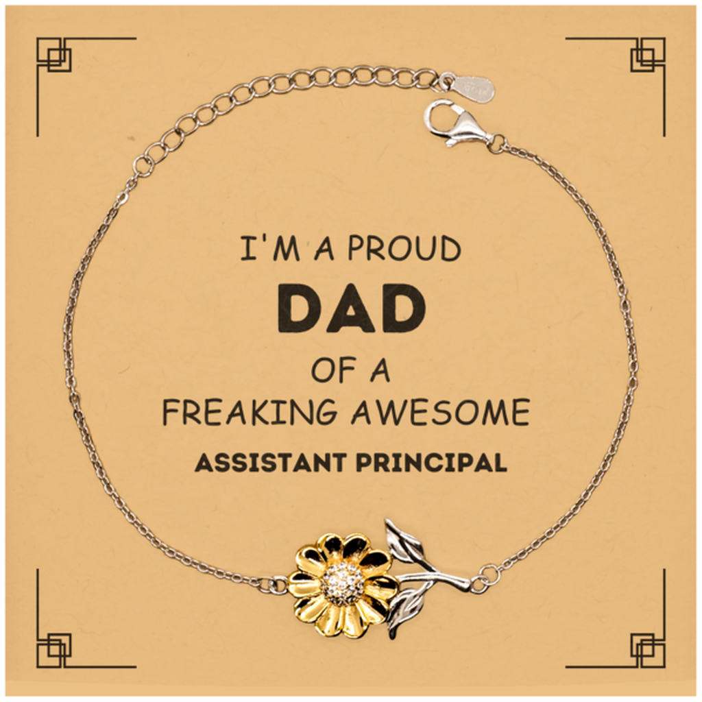 Assistant Principal Gifts. Proud Dad of a freaking Awesome Assistant Principal. Sunflower Bracelet with Card for Assistant Principal. Great Gift for Him. Fathers Day Gift. Unique Dad Jewelry