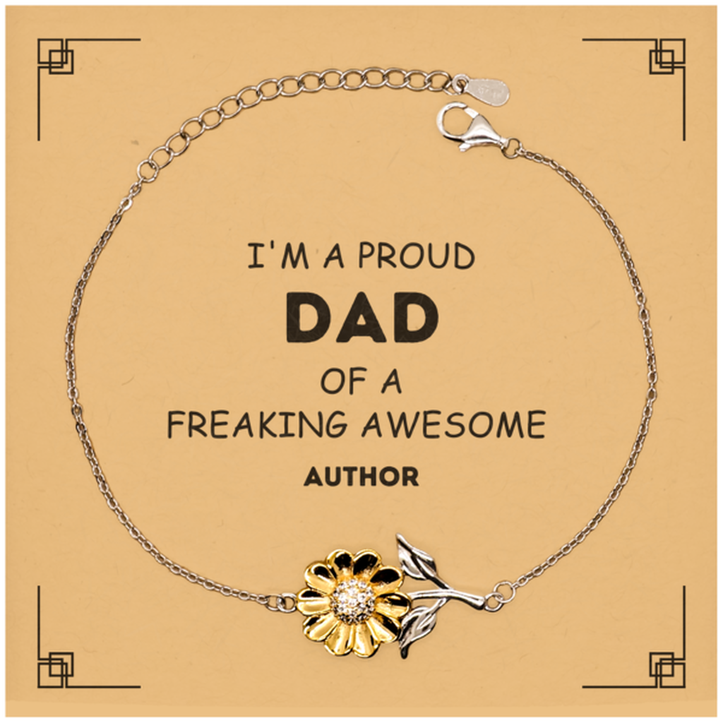 Author Gifts. Proud Dad of a freaking Awesome Author. Sunflower Bracelet with Card for Author. Great Gift for Him. Fathers Day Gift. Unique Dad Jewelry