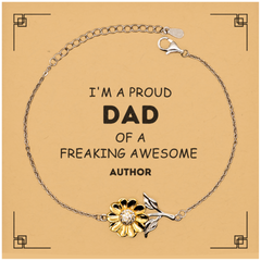 Author Gifts. Proud Dad of a freaking Awesome Author. Sunflower Bracelet with Card for Author. Great Gift for Him. Fathers Day Gift. Unique Dad Jewelry