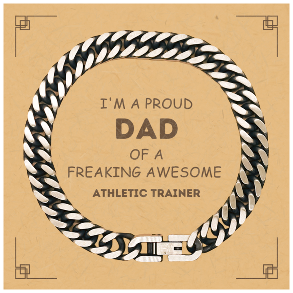 Athletic Trainer Gifts. Proud Dad of a freaking Awesome Athletic Trainer. Cuban Link Chain Bracelet with Card for Athletic Trainer. Great Gift for Him. Fathers Day Gift. Unique Dad Jewelry