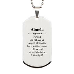 Abuela Gift Silver Dog Tag for Birthday, Graduation, or Christmas: Spirit of Power and Love Engraved Inspirational Pendant