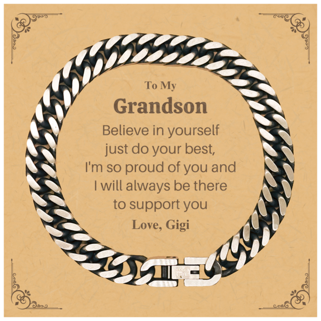 Believe in Yourself Engraved Cuban Link Chain Bracelet Grandson Gift for Christmas Holiday Inspirational Confidence Jewelry from Gigi