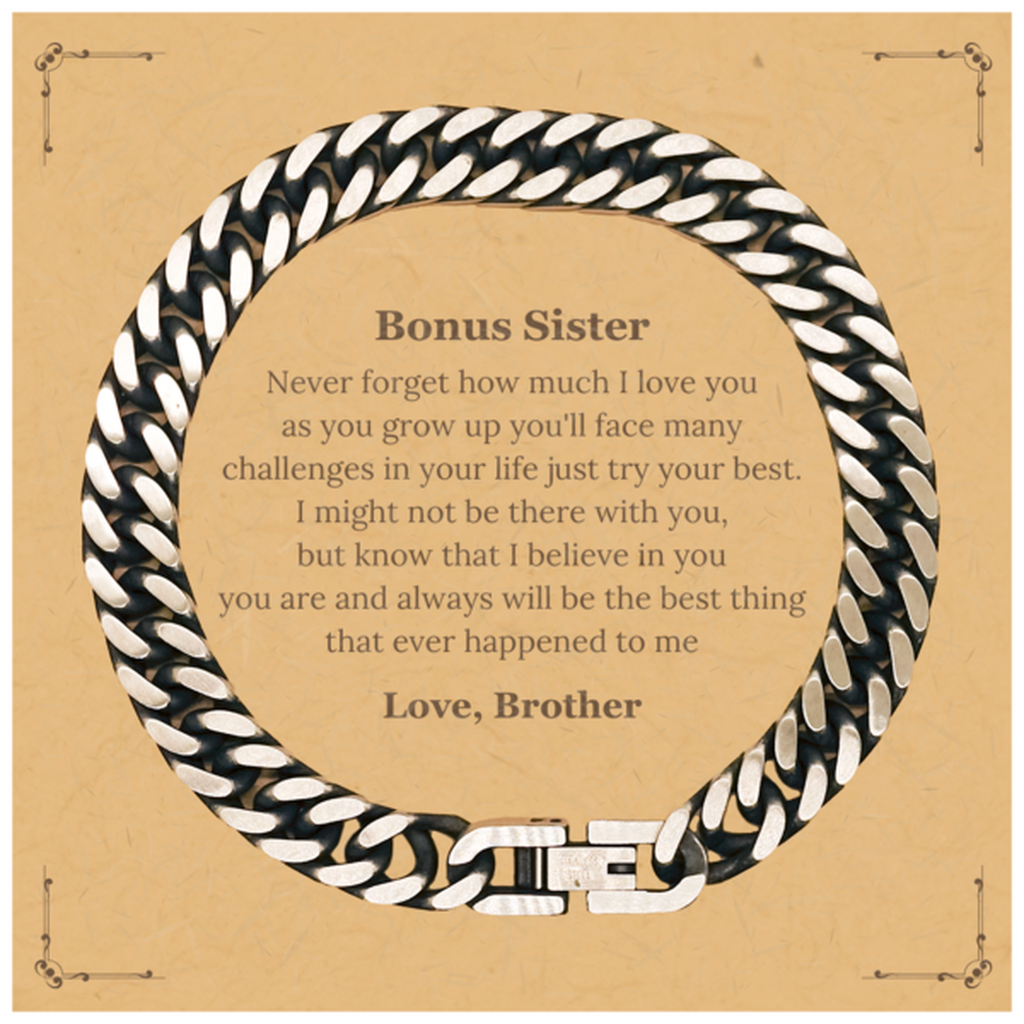Bonus Sister Cuban Link Chain Bracelet - Always Believe in You, Inspirational Graduation Gift for Her, Confidence Jewelry with Love and Hope