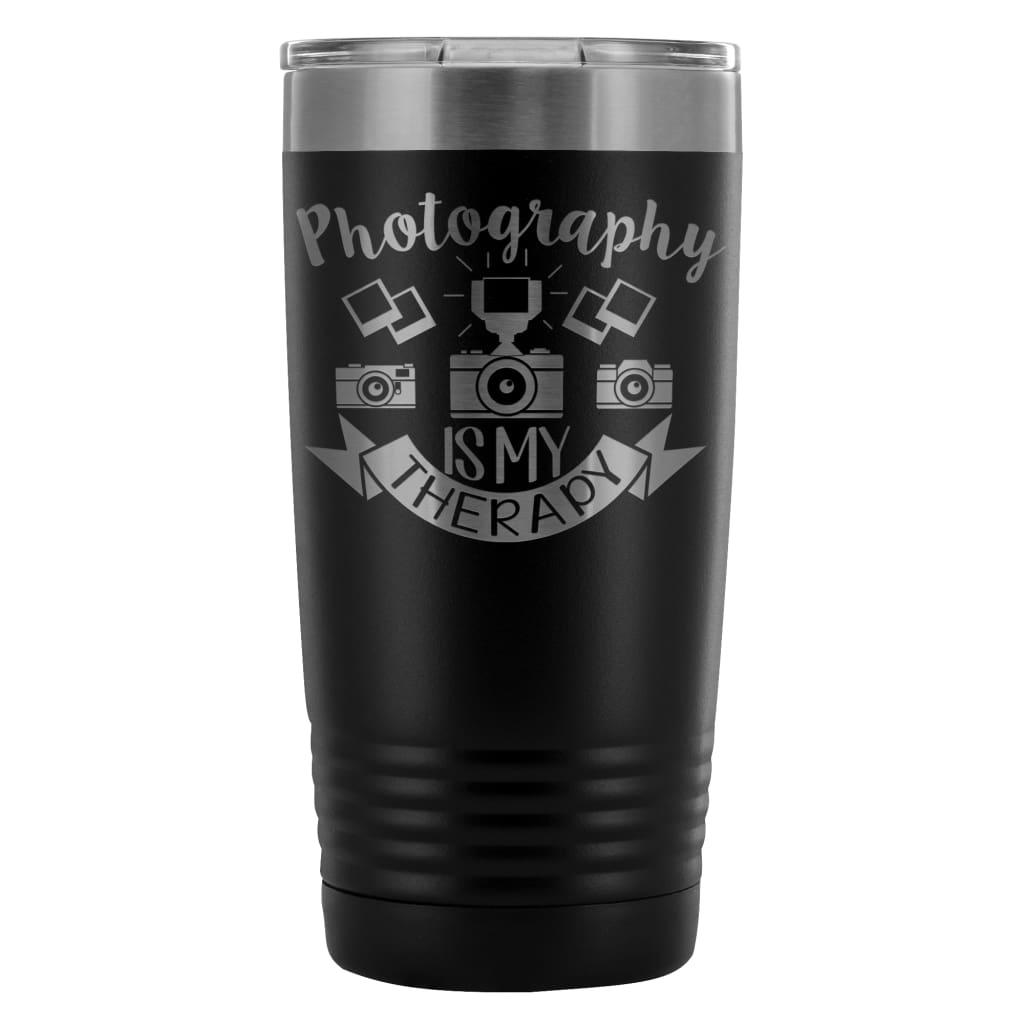Camera Travel Mug Photography Is My Therapy 20oz Stainless Steel Tumbler