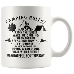 Campers Mug Camping Rules 11oz White Coffee Mugs