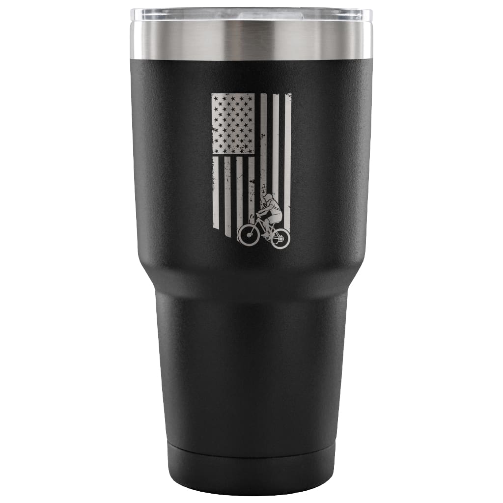 Cycling Travel Mug Biking US Flag 30 oz Stainless Steel Tumbler