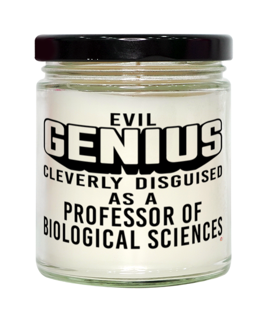 Funny Professor of Biological Sciences Candle Evil Genius Cleverly Disguised As A Professor of Biological Sciences 9oz Vanilla Scented Candles Soy Wax