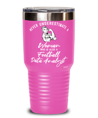 Football Data Analyst Tumbler Never Underestimate A Woman Who Is Also A Football Data Analyst 30oz Stainless Steel Pink