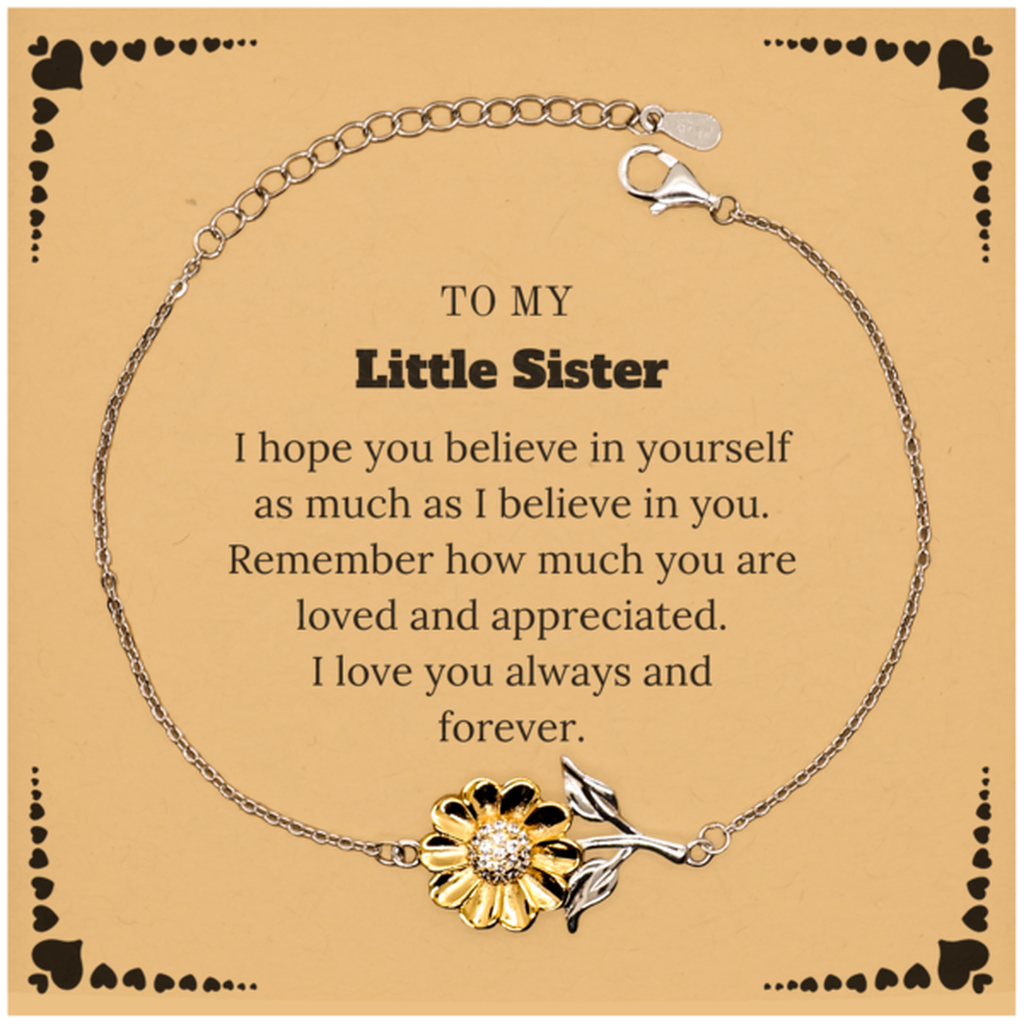To My Little Sister Bracelet with Card, To My Little Sister Remember how much you are loved and appreciated. I love you always and forever, Inspirational Sunflower Bracelet For Little Sister Present, Birthday Christmas Unique Gifts For Little Sister Men W