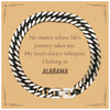Alabama State Gifts, No matter where life's journey takes me, my heart always whispers, I belong in Alabama, Proud Alabama Cuban Link Chain Bracelet Birthday Christmas For Men, Women, Friends