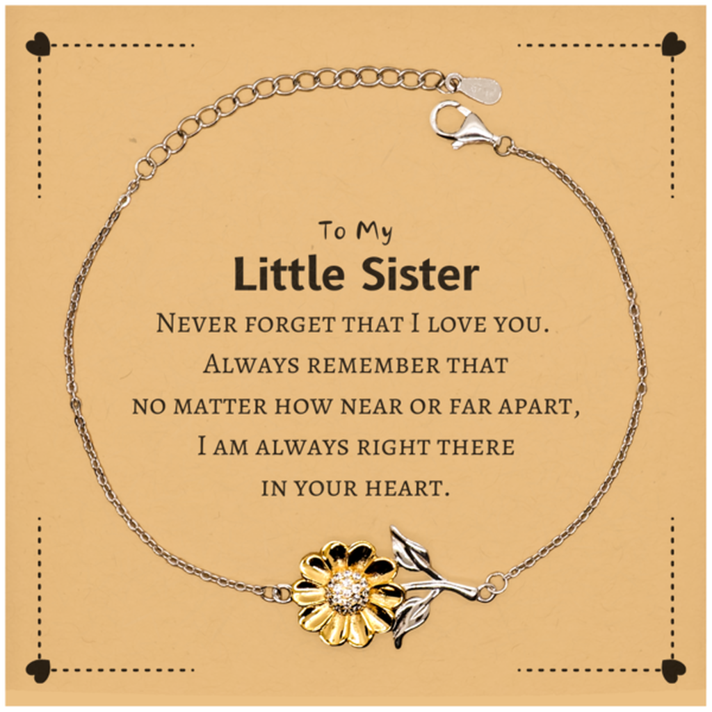 To My Little Sister Sunflower Bracelet, I am always right there in your heart, Inspirational Gifts For Little Sister, Reminder Birthday Christmas Unique Gifts For Little Sister