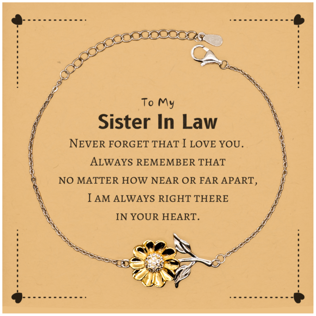 To My Sister In Law Sunflower Bracelet, I am always right there in your heart, Inspirational Gifts For Sister In Law, Reminder Birthday Christmas Unique Gifts For Sister In Law