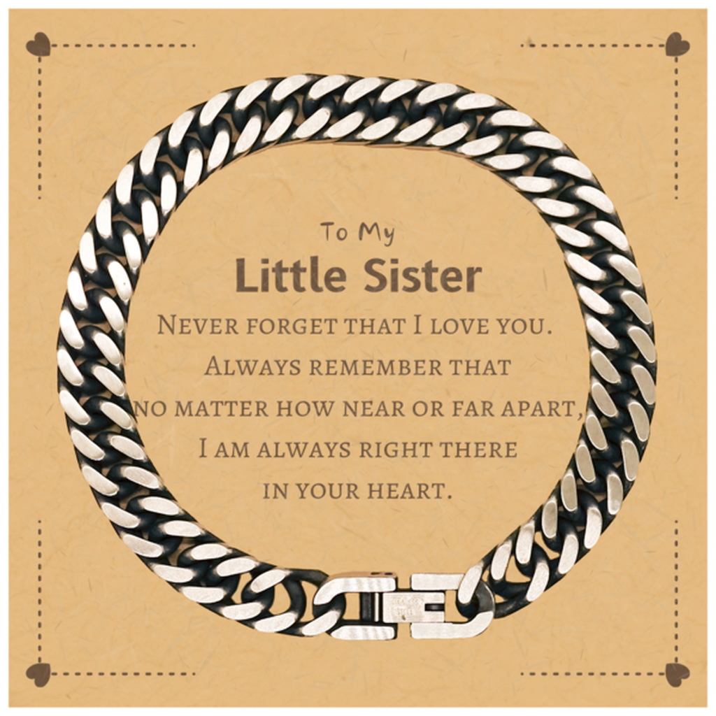To My Little Sister Cuban Link Chain Bracelet, I am always right there in your heart, Inspirational Gifts For Little Sister, Reminder Birthday Christmas Unique Gifts For Little Sister
