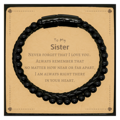 To My Sister Stone Leather Bracelets, I am always right there in your heart, Inspirational Gifts For Sister, Reminder Birthday Christmas Unique Gifts For Sister