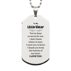 To My Little Sister Gifts, I thank you from the bottom of my heart, Thank You Silver Dog Tag For Little Sister, Birthday Christmas Cute Little Sister Gifts