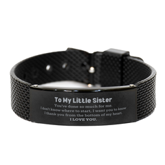 To My Little Sister Gifts, I thank you from the bottom of my heart, Thank You Black Shark Mesh Bracelet For Little Sister, Birthday Christmas Cute Little Sister Gifts