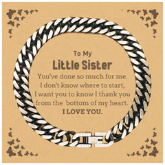 To My Little Sister Gifts, I thank you from the bottom of my heart, Thank You Cuban Link Chain Bracelet For Little Sister, Birthday Christmas Cute Little Sister Gifts