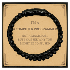 Badass Computer Programmer Gifts, I'm Computer Programmer not a magician, Sarcastic Stone Leather Bracelets for Computer Programmer Birthday Christmas for  Men, Women, Friends, Coworkers