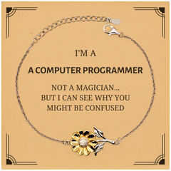 Badass Computer Programmer Gifts, I'm Computer Programmer not a magician, Sarcastic Sunflower Bracelet for Computer Programmer Birthday Christmas for  Men, Women, Friends, Coworkers