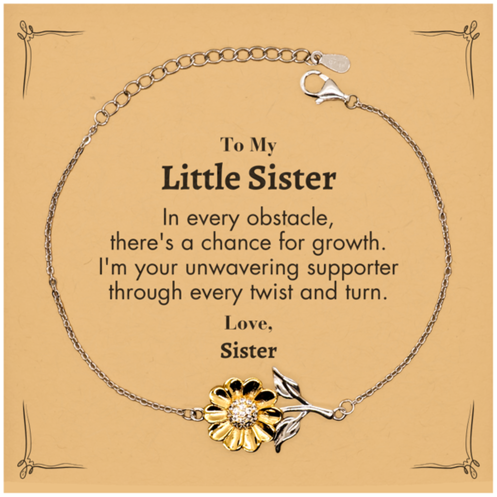 To My Little Sister Sunflower Bracelet, I'm your unwavering supporter, Supporting Inspirational Gifts for Little Sister from Sister