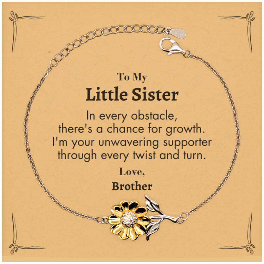 To My Little Sister Sunflower Bracelet, I'm your unwavering supporter, Supporting Inspirational Gifts for Little Sister from Brother