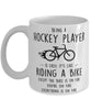 Funny Being A Hockey Player Is Easy It's Like Riding A Bike Except Coffee Mug White