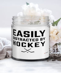 Funny Easily Distracted By Hockey 9oz Vanilla Scented Candles Soy Wax