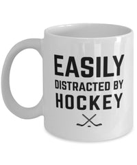 Funny Easily Distracted By Hockey Coffee Mug 11oz White