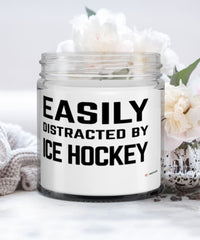 Funny Easily Distracted By Ice Hockey 9oz Vanilla Scented Candles Soy Wax