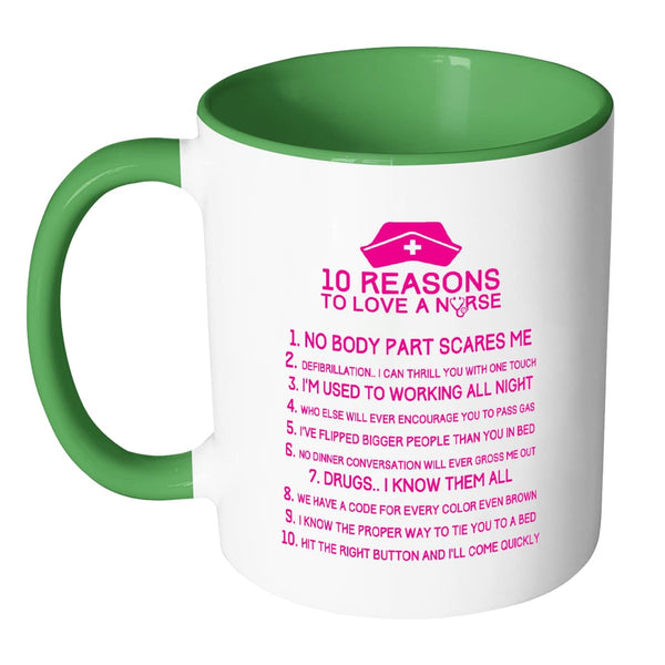 Funny Nurse Mug 10 Reasons To Love A Nurse White 11oz Accent Coffee Mu