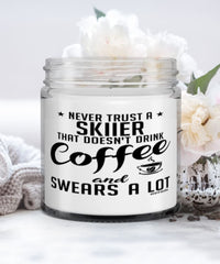 Funny Skiing Candle Never Trust A Skiier That Doesn't Drink Coffee and Swears A Lot 9oz Vanilla Scented Candles Soy Wax
