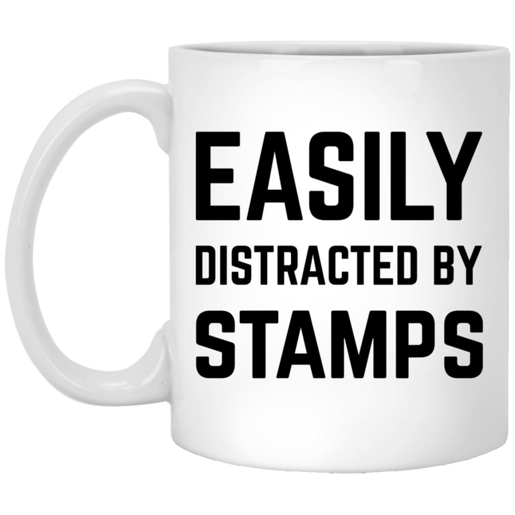 Funny Stamp Collector Mug Gift Easily Distracted By Stamps Coffee Cup 11oz White XP8434