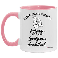 Landscape Architect Mug Never Underestimate A Woman Who Is Also A Landscape Architect Coffee Cup Two Tone Pink 11oz AM11OZ