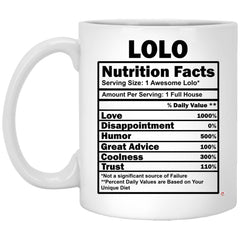 ODDITEES Funny Lolo Mug Lolo Nutrition Facts Coffee Cup 11oz White XP8434