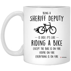 ODDITEES Funny Being A Sheriff Deputy Is Easy It's Like Riding A Bike Except Coffee Cup 11oz White XP8434