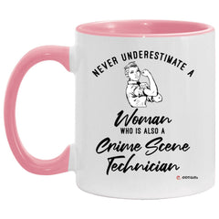 ODTGifts Crime Scene Technician Mug Never Underestimate A Woman Who Is Also A Crime Scene Tech Coffee Cup Two Tone Pink 11oz