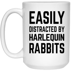 Funny Rabbit Mug Easily Distracted By Harlequin Rabbits Coffee Cup 15oz White 21504