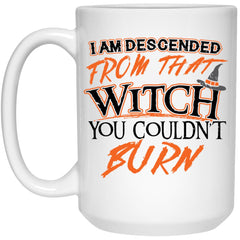 ODDITEES Funny Halloween Mug I Am Descended From That Witch You Coffee Cup 15oz White
