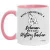 History Teacher Mug Never Underestimate A Woman Who Is Also A History Teacher Coffee Cup Two Tone Pink 11oz AM11OZ