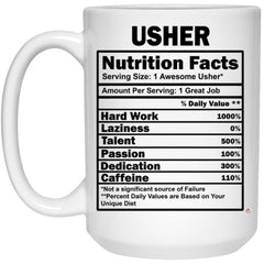 Funny Usher Mug Usher Nutrition Facts Coffee Cup 15oz White 21504