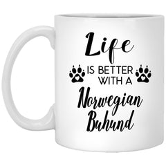 Funny Norwegian Buhund Dog Mug Life Is Better With A Norwegian Buhund Coffee Cup 11oz White XP8434