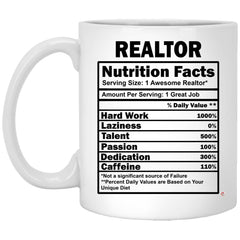 ODDITEES Funny Realtor Mug Realtor Nutrition Facts Coffee Cup 11oz White XP8434