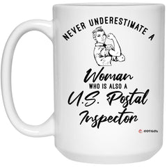 ODTGIFTS U.S. Postal Inspector Mug Never Underestimate A Woman Who Is Also A U.S. Postal Inspector Coffee Cup 15oz White 21504