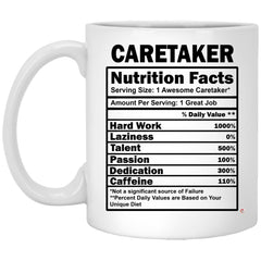 ODDITEES Funny Caretaker Mug Caretaker Nutrition Facts Coffee Cup 11oz White