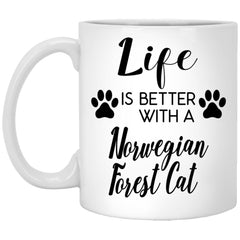 Funny Norwegian Forest Cat Mug Life Is Better With A Norwegian Forest Cat Coffee Cup 11oz White XP8434